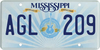 MS license plate AGL209