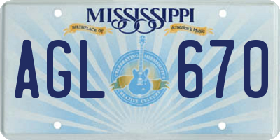 MS license plate AGL670