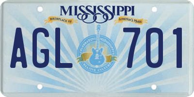 MS license plate AGL701