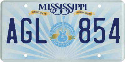 MS license plate AGL854