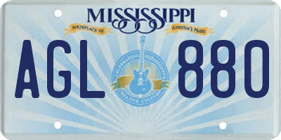MS license plate AGL880