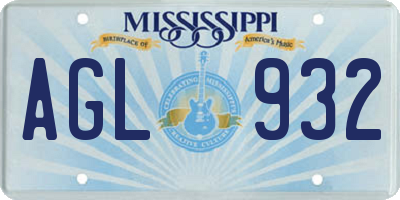 MS license plate AGL932