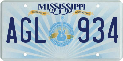 MS license plate AGL934
