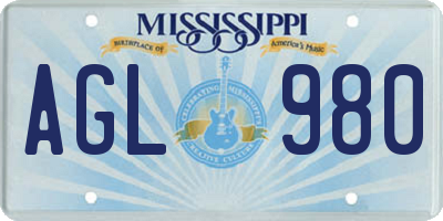 MS license plate AGL980
