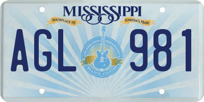 MS license plate AGL981