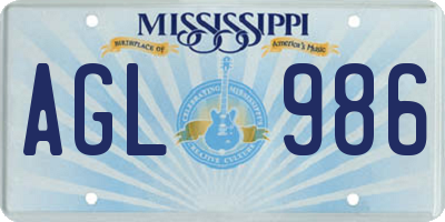 MS license plate AGL986