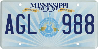 MS license plate AGL988