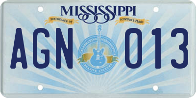 MS license plate AGN013