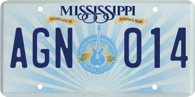 MS license plate AGN014