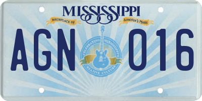 MS license plate AGN016