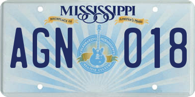 MS license plate AGN018