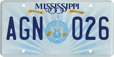 MS license plate AGN026
