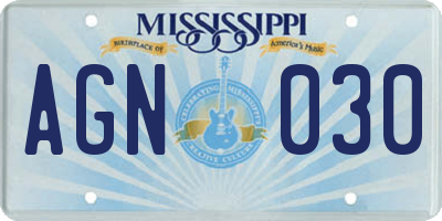 MS license plate AGN030