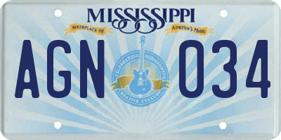 MS license plate AGN034
