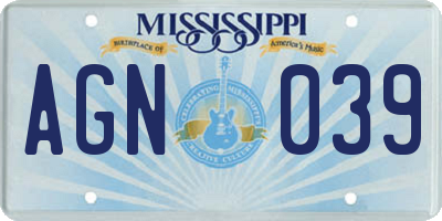 MS license plate AGN039