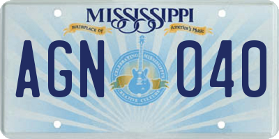 MS license plate AGN040