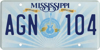 MS license plate AGN104