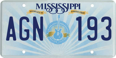 MS license plate AGN193
