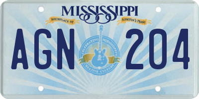 MS license plate AGN204