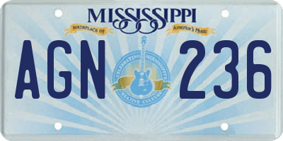 MS license plate AGN236