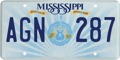 MS license plate AGN287
