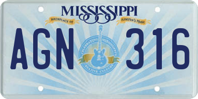 MS license plate AGN316