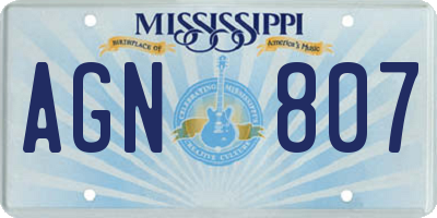 MS license plate AGN807