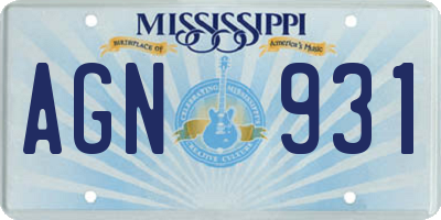 MS license plate AGN931