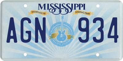 MS license plate AGN934