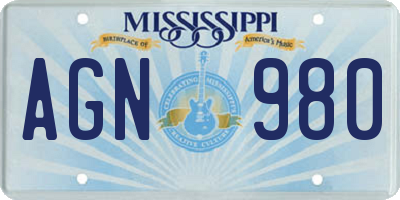 MS license plate AGN980