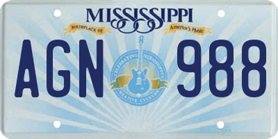 MS license plate AGN988