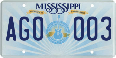 MS license plate AGO003