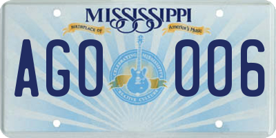 MS license plate AGO006