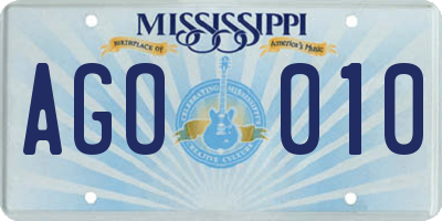 MS license plate AGO010