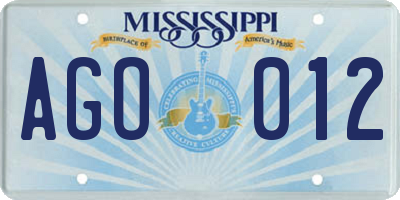 MS license plate AGO012