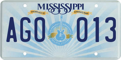 MS license plate AGO013