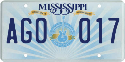 MS license plate AGO017