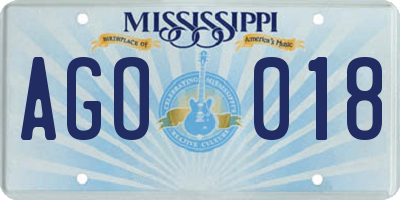 MS license plate AGO018