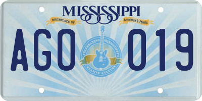 MS license plate AGO019