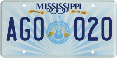 MS license plate AGO020