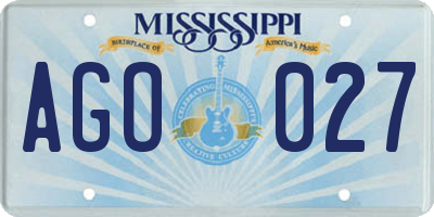 MS license plate AGO027