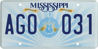 MS license plate AGO031