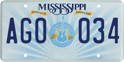 MS license plate AGO034