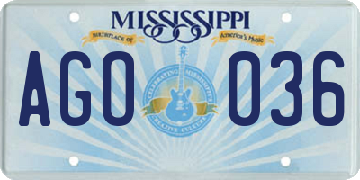 MS license plate AGO036