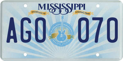 MS license plate AGO070
