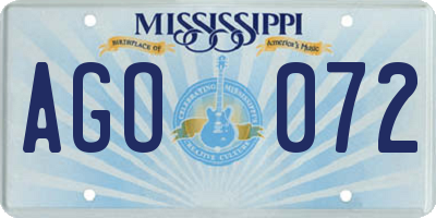 MS license plate AGO072