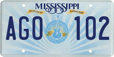 MS license plate AGO102