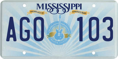 MS license plate AGO103