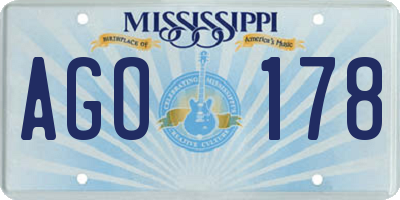 MS license plate AGO178