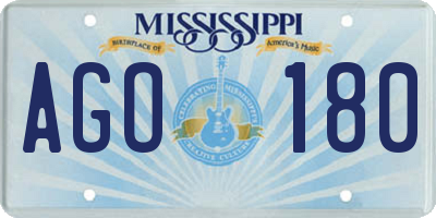 MS license plate AGO180